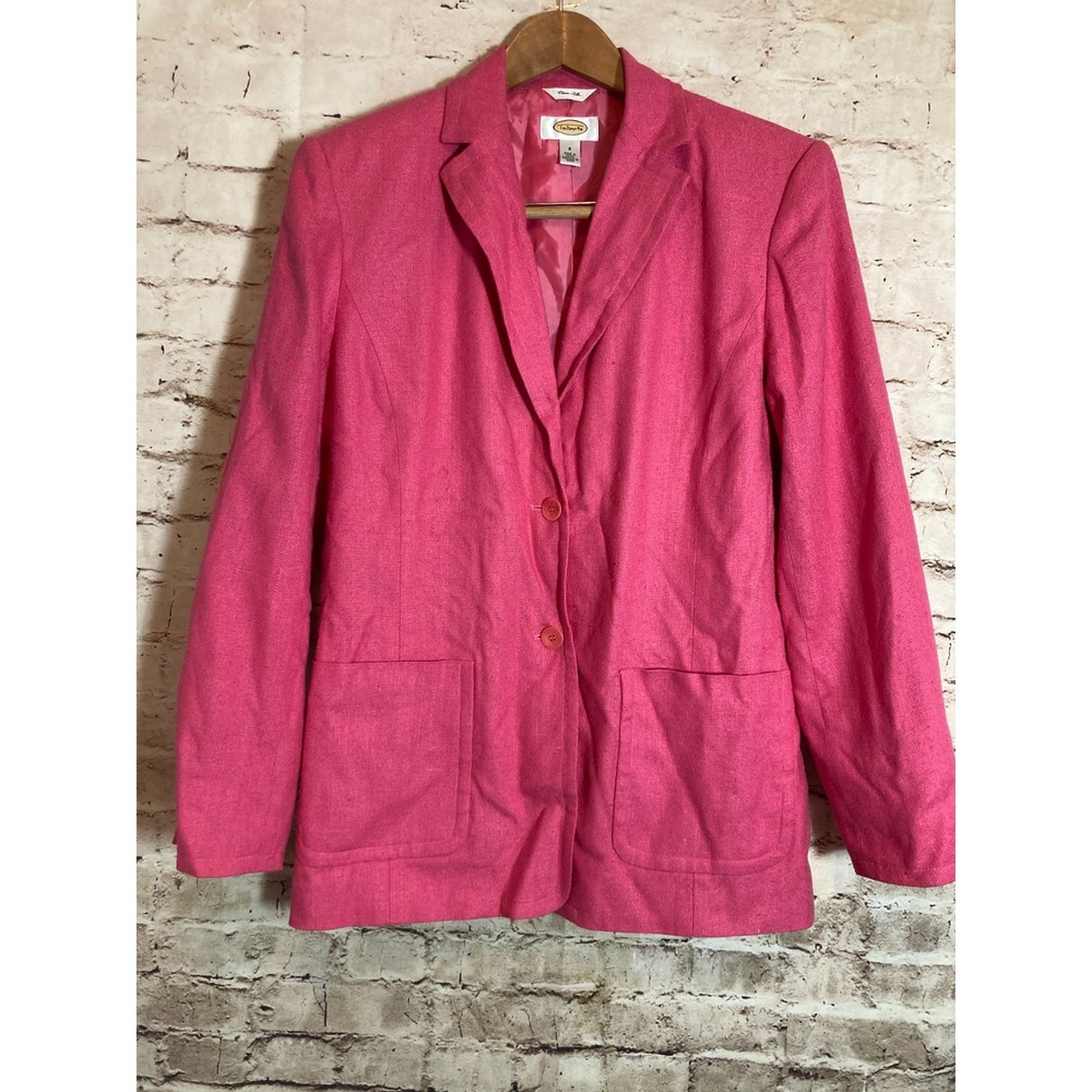 Talbots Pure Silk Blazer Womens 8 Hot Pink Two Button Office Career Wear Pockets